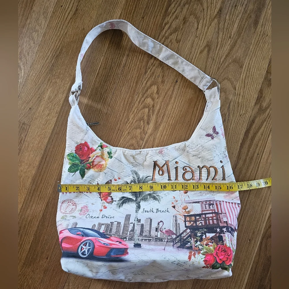 Miami Beach Vacation Postcard Print Zippered Shoulder Bag NWOT - Picture 8 of 12